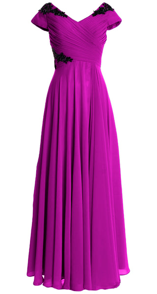MACloth Women Mother of the Bride Dresses Cap Sleeves V Neck Formal Evening Gown