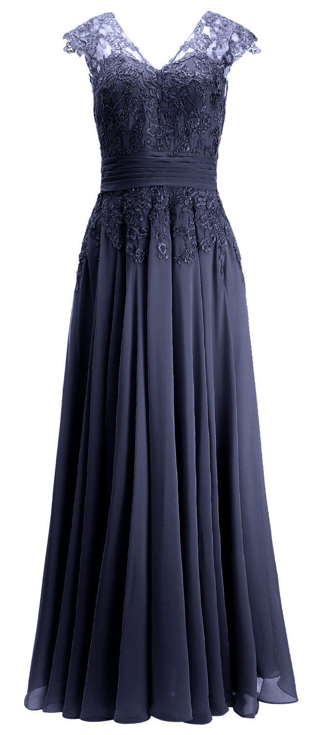 MACloth Damen Maxikleid für die Brautmutter, Flügelärmel, V-Ausschnitt, Spitze, Abendkleid