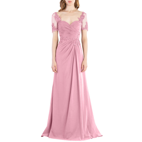 MACloth Women Vintage Short Sleeves Long Wedding Mother Bride Bridesmaid Dresses