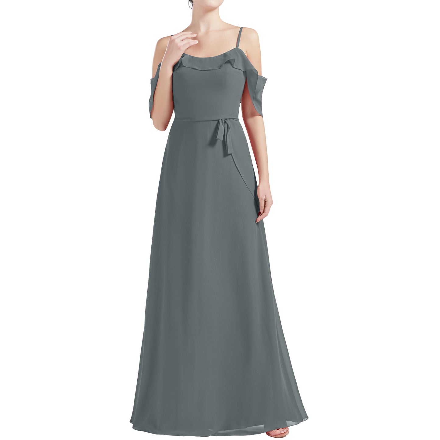 MACloth Women Cold Shoulder Long A Line Wedding Bridesmaid Dresses
