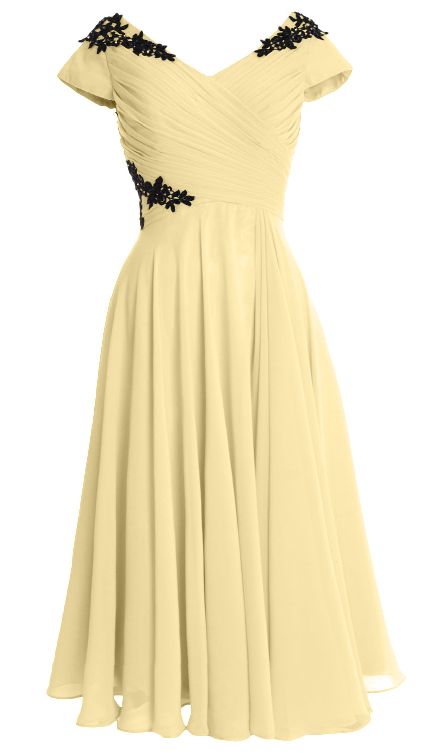 MACloth Damen Kleider für die Brautmutter, V-Ausschnitt, Flügelärmel, wadenlang, Hochzeitsgast