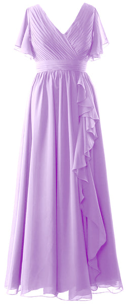 MACloth Mother of the Bride Dresses with Sleeves V Neck Long Wedding Formal Gown