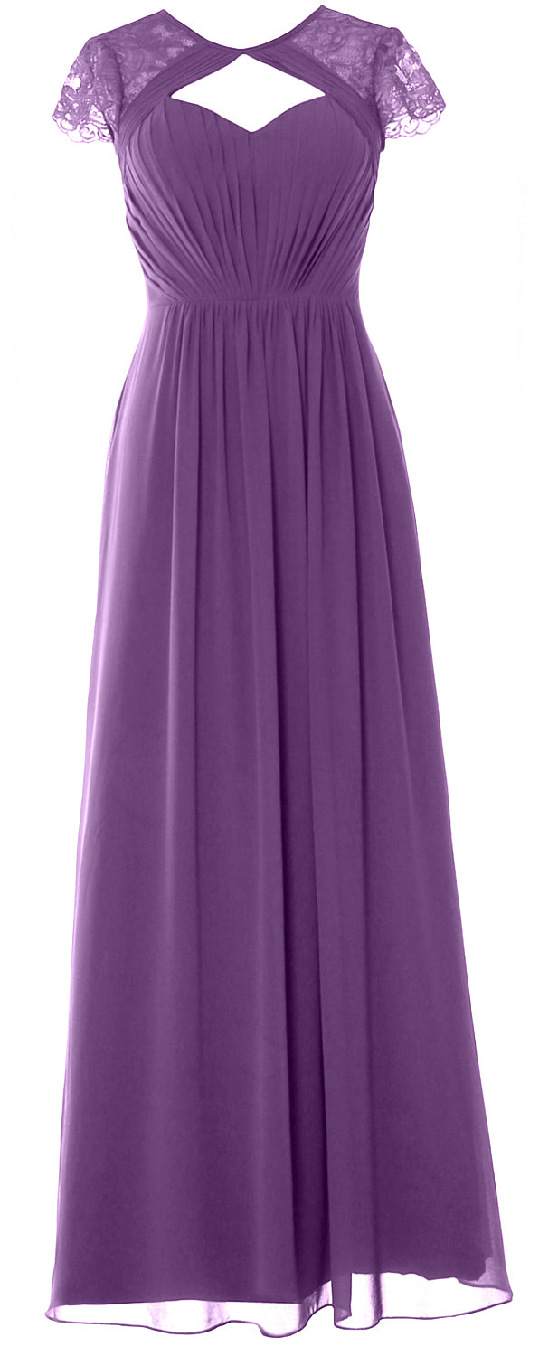 Vestido de dama de honor largo con mangas cortas elegante MACloth 2018 Vestido formal de noche