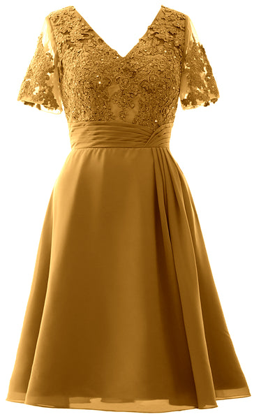 MACloth Women Knee Length Mother of Bride Dresses Short Sleeves Wedding