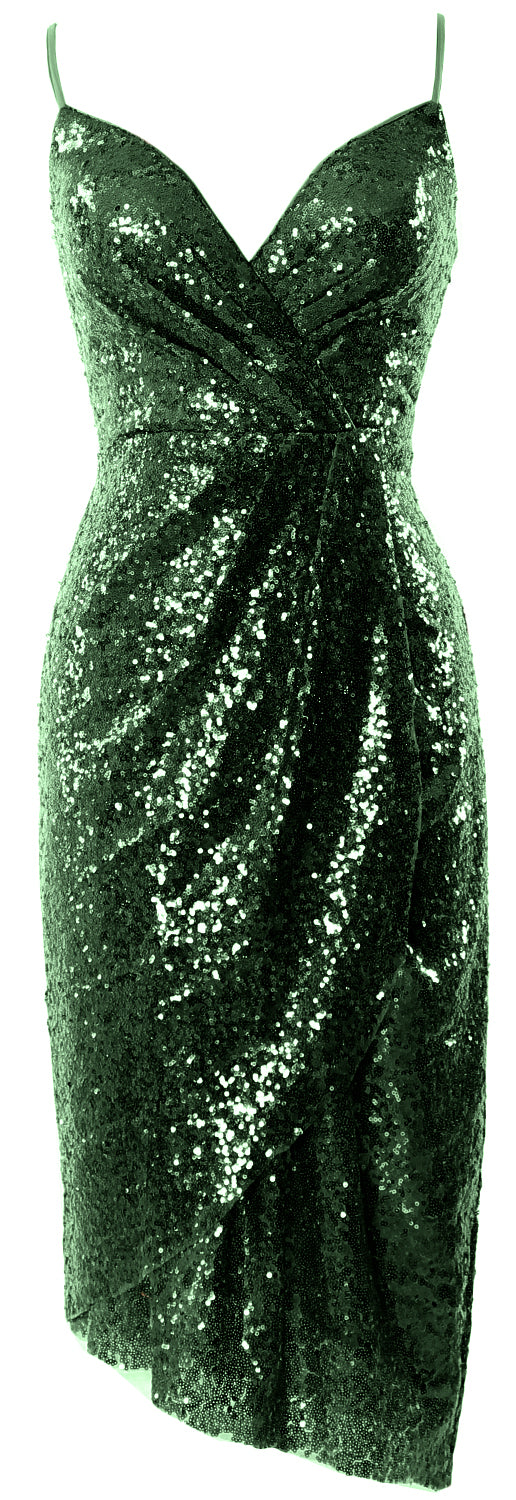 MACloth Vestidos de dama de honor midi para mujer, con lentejuelas y escote en V, vestido formal para fiesta de boda