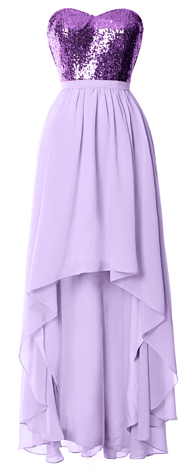 MACloth High Low Brautjungfernkleider Sweetheart Pailletten Hochzeitsfeierkleid