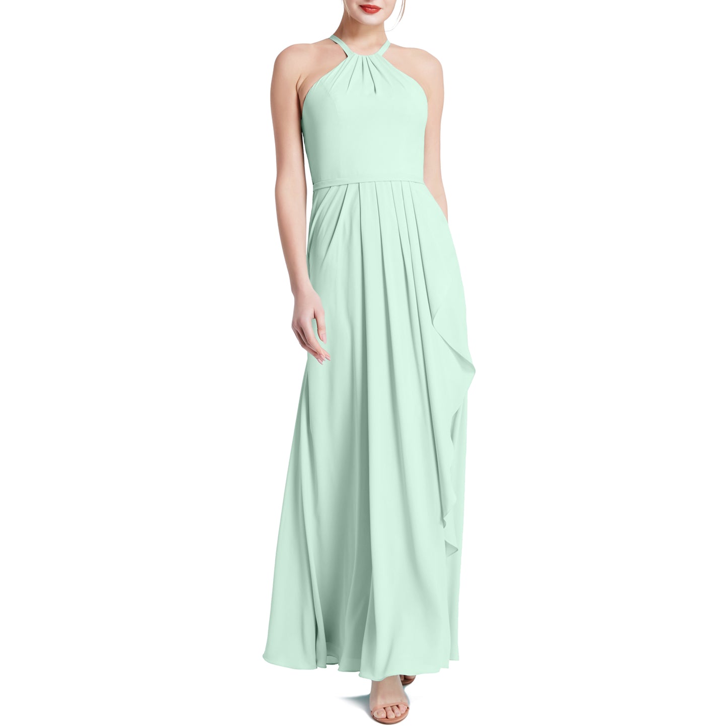 MACloth Damen Neckholder Langes Maxikleid für Hochzeit, Party, Brautjungfern, mit drapiertem Schlitz