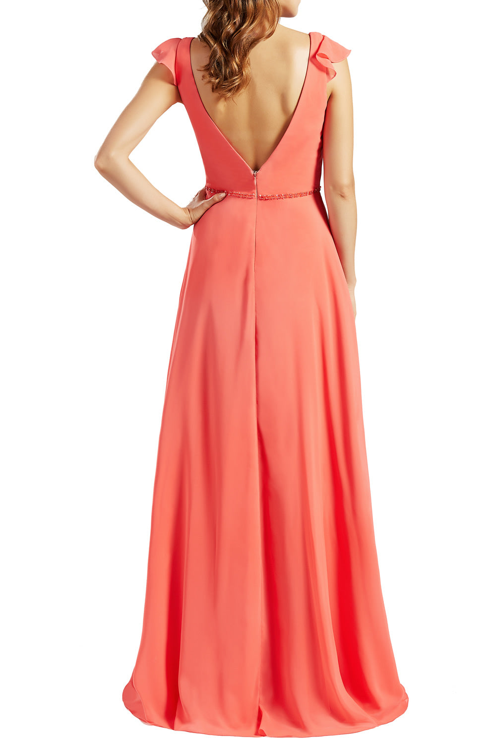 MACloth Women Cap Sleeves V Neck Chiffon Long Bridesmaid Dresses Evening Gown