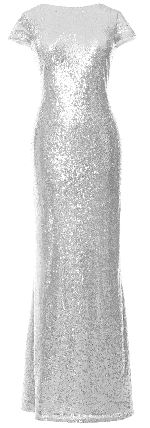 MACloth Damen Maxi-Kleid mit Pailletten für Brautjungfern, Flügelärmel, Hochzeit, offener Rücken