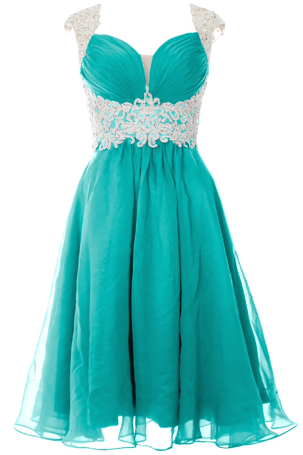 MACloth Women Cap Sleeve Lace Chiffon Short Prom Dress Wedding Party Formal Gown