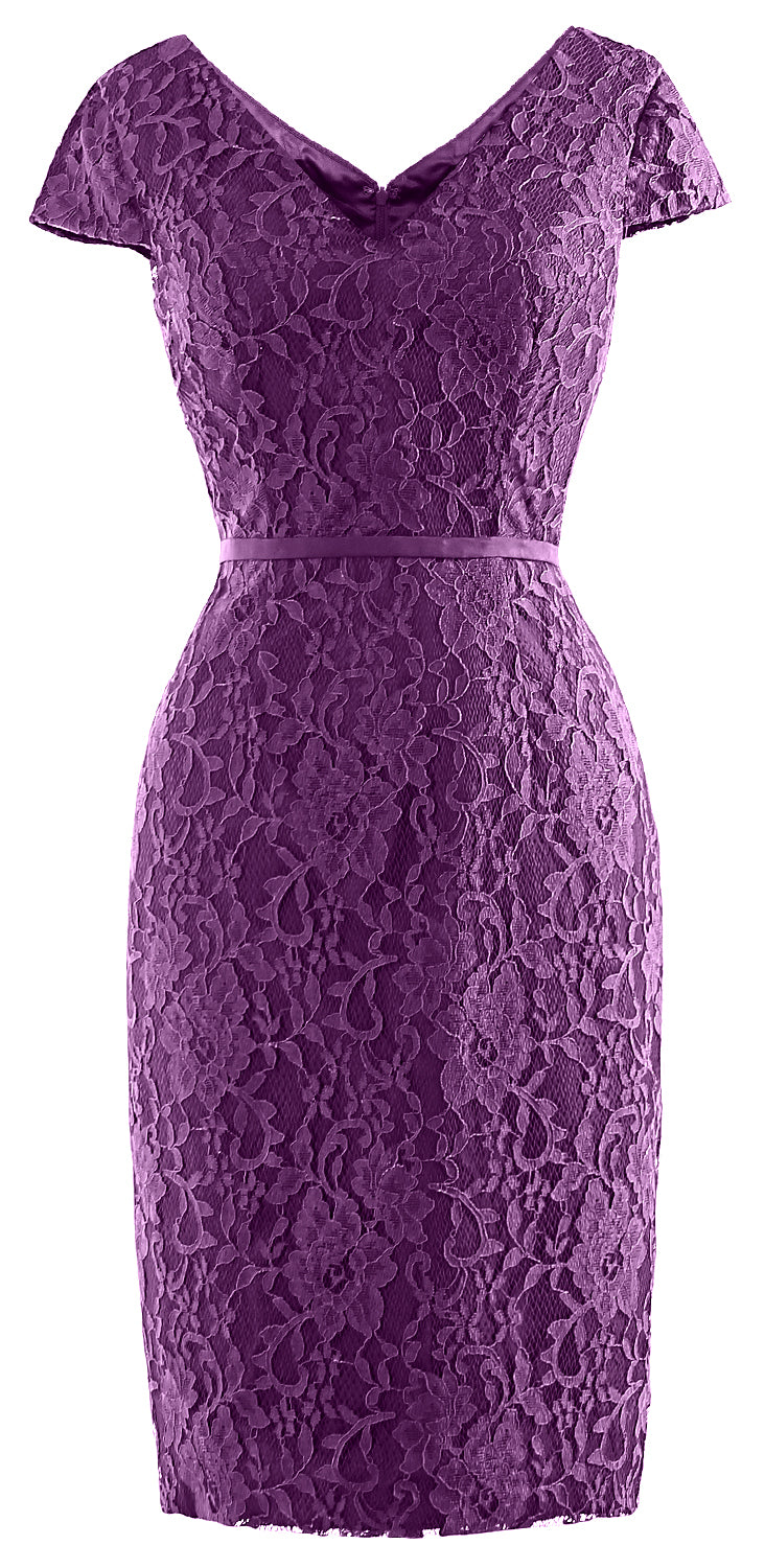 MACloth Women Vintage Short Lace Cap Sleeve Mother of Bride Dress Wedding Party