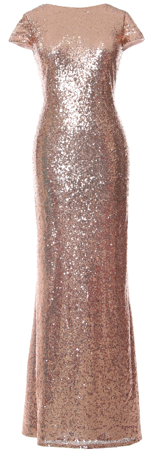 MACloth Damen Maxi-Kleid mit Pailletten für Brautjungfern, Flügelärmel, Hochzeit, offener Rücken