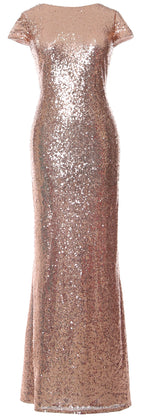 MACloth Women Maxi Sequin Bridesmaid Dresses Cap Sleeves Wedding Open Back