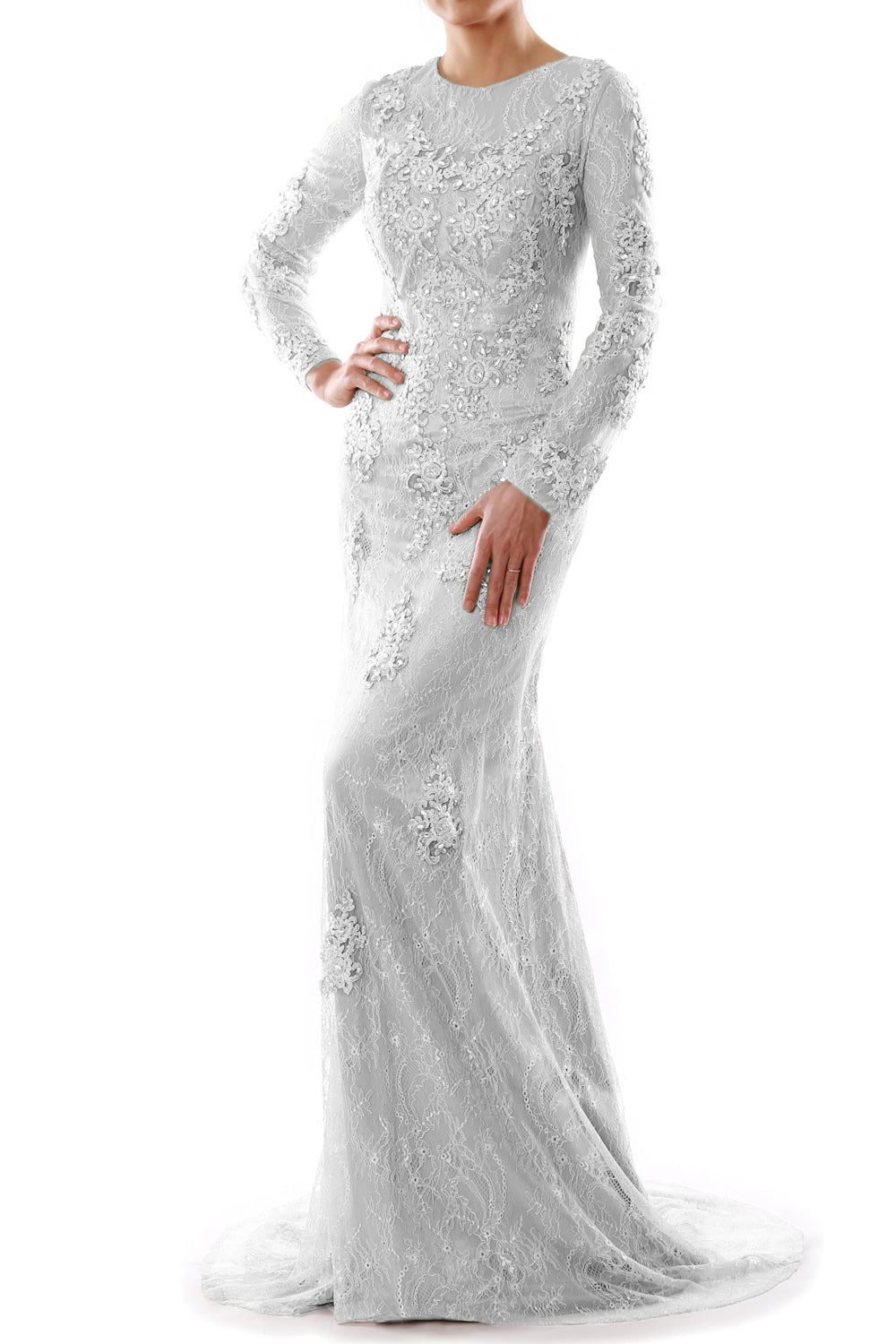 MACloth Women Long Sleeve Mermaid Lace Evening Formal Gown Mother of Bride Dress