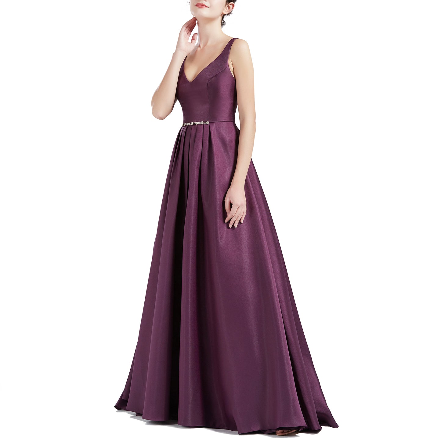 MACloth Mujeres A Línea V Cuello Largo Satén Vestidos de Fiesta de Graduación Vestido de Baile de Boda