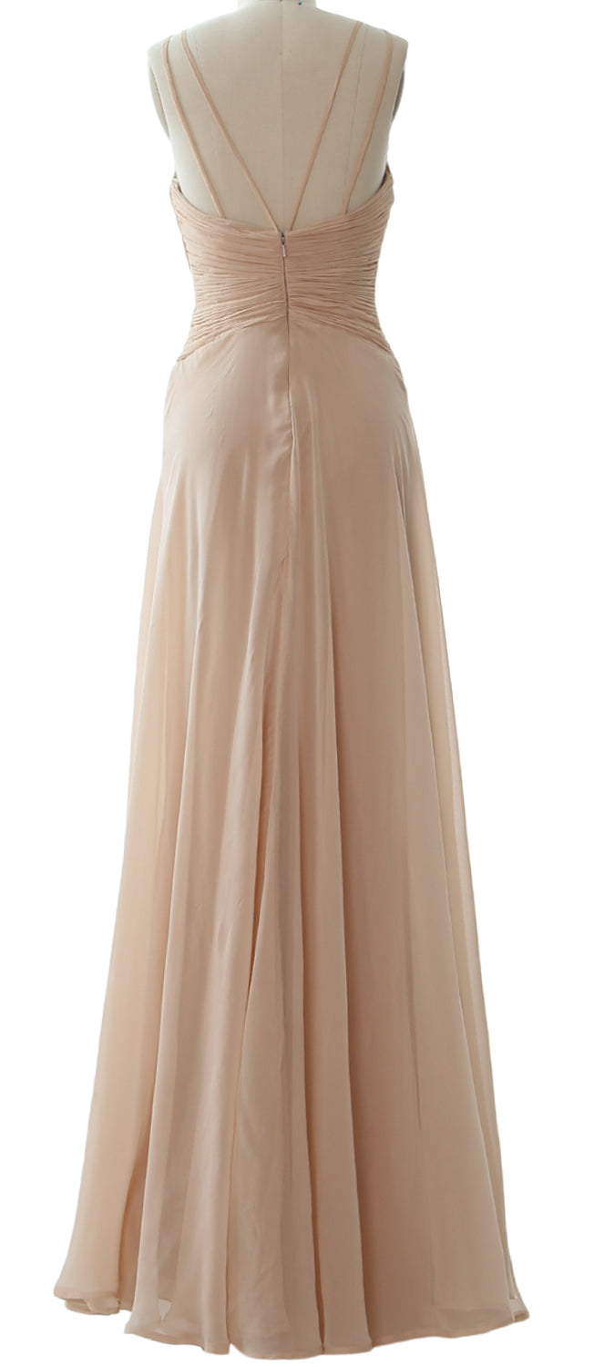 MACloth Damen Neckholder Langes Brautjungfernkleid Chiffon Schlichtes Ballkleid Formales Kleid