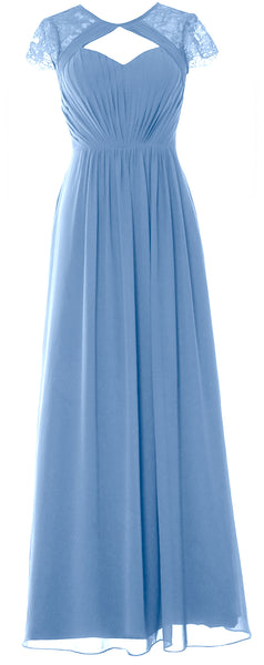 MACloth Elegant Cap Sleeves Long Bridesmaid Dress 2018 Evening Formal Gown