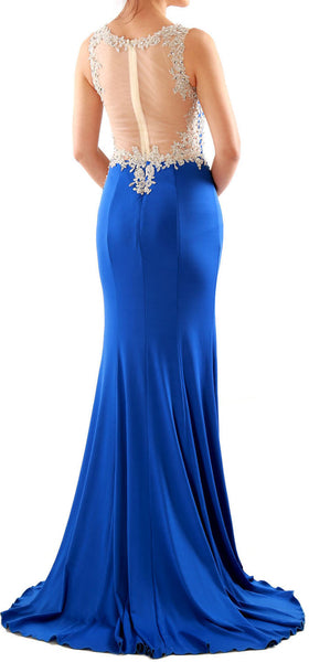MACloth Women Mermaid Lace Jersey Long Prom Dress Formal Party Evening Gown