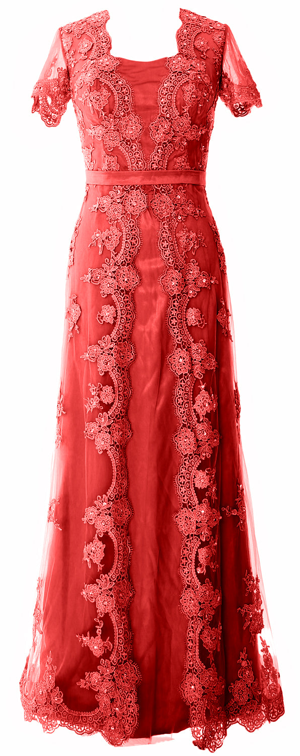 MACloth Damen Kleider für die Brautmutter, kurze Ärmel, Spitze, formelles Abendkleid