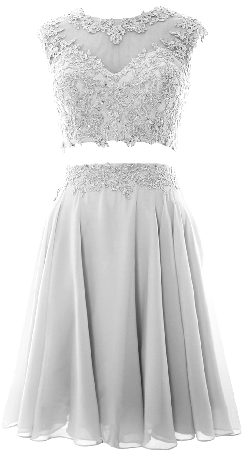 Vestido de fiesta de boda de encaje de 2 piezas estilo vintage para mujer de MACloth