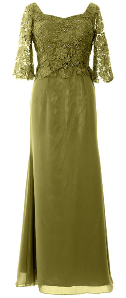 MACloth Women Mother of Bride Dresses Half Sleeves Lace Formal Evening Gown