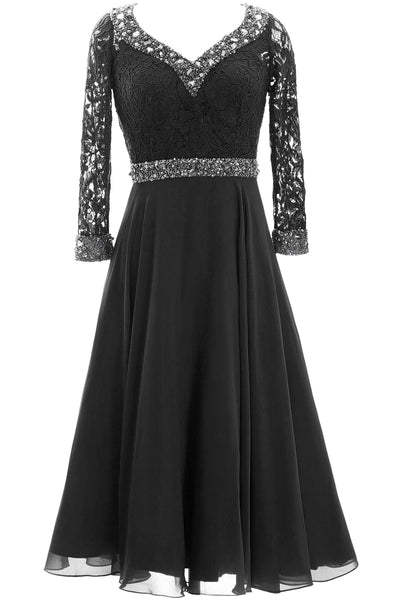 MACloth Women 3/4 Sleeve Lace Wedding Tea Length Mother of Bride Dresses Midi