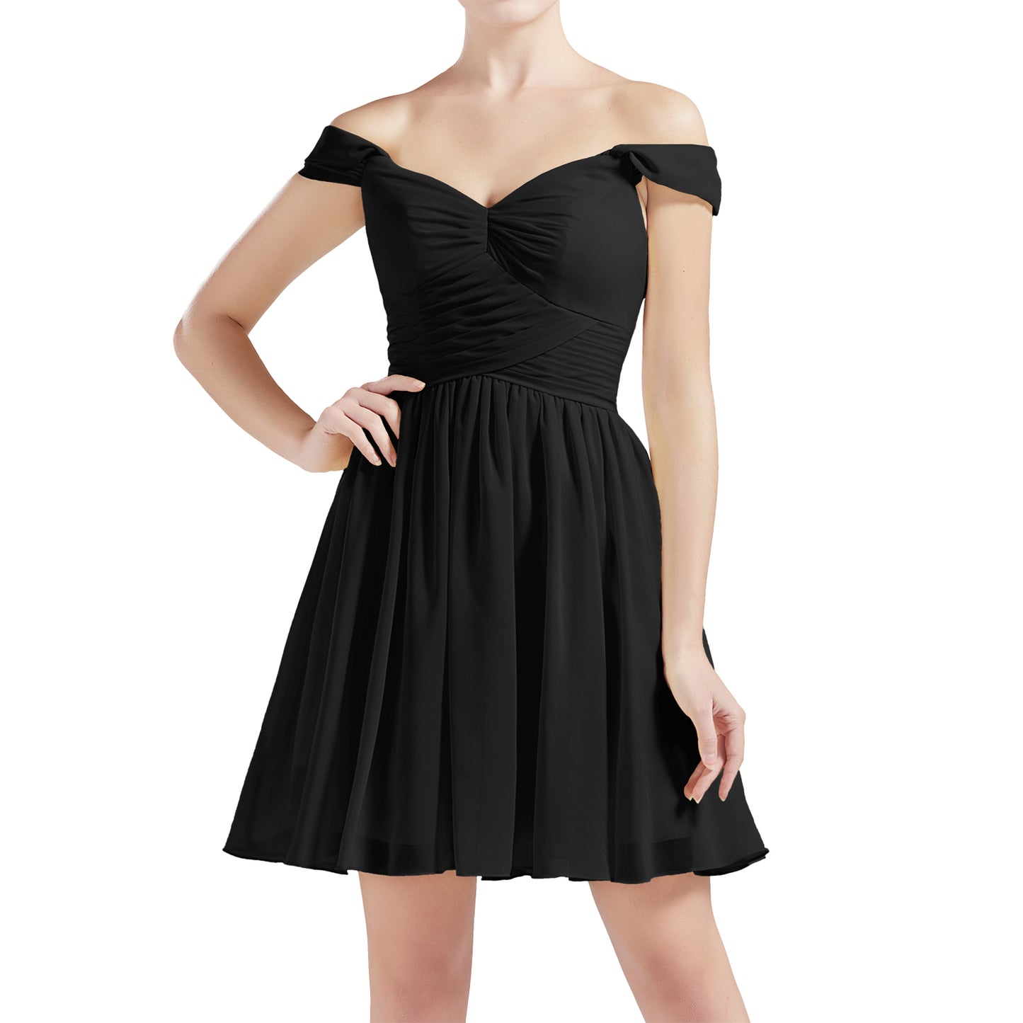 MACloth Damen Schulterfrei Kurze Chiffon Brautjungfernkleider Hochzeit Party BD MoH