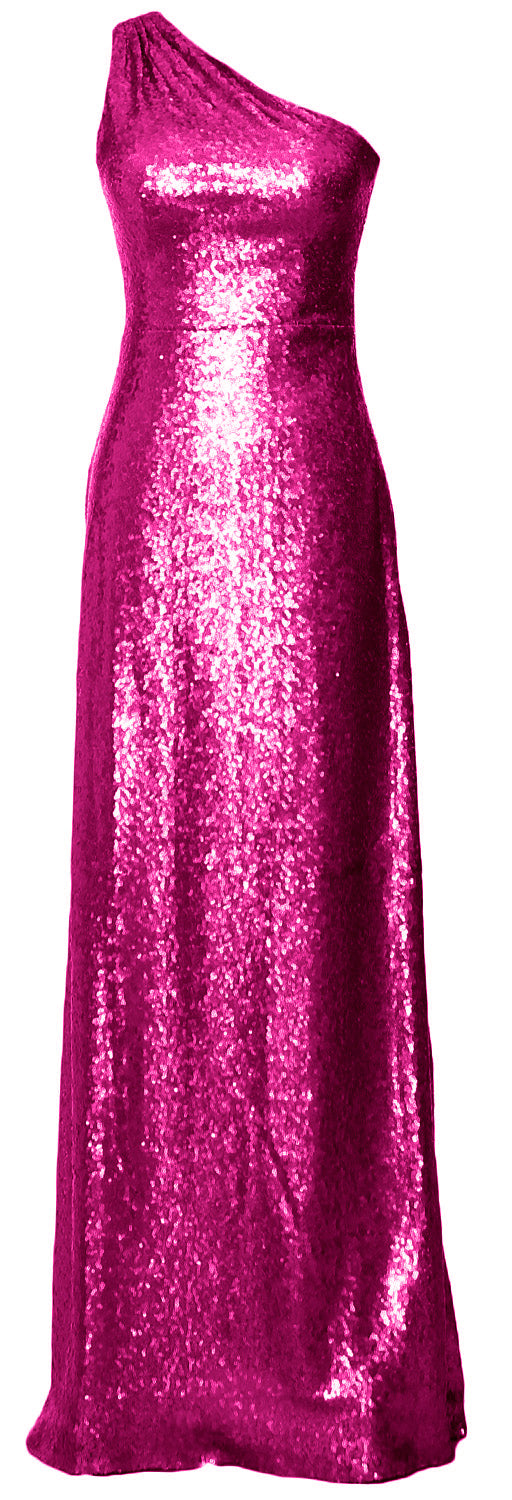 MACloth Women Sequin One Shoulder Long Bridemaid Dresses Military Ball Gown