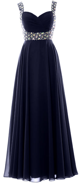 MACloth Women Straps Crystal Chiffon Long Prom Wedding Party Dress Evening Gown