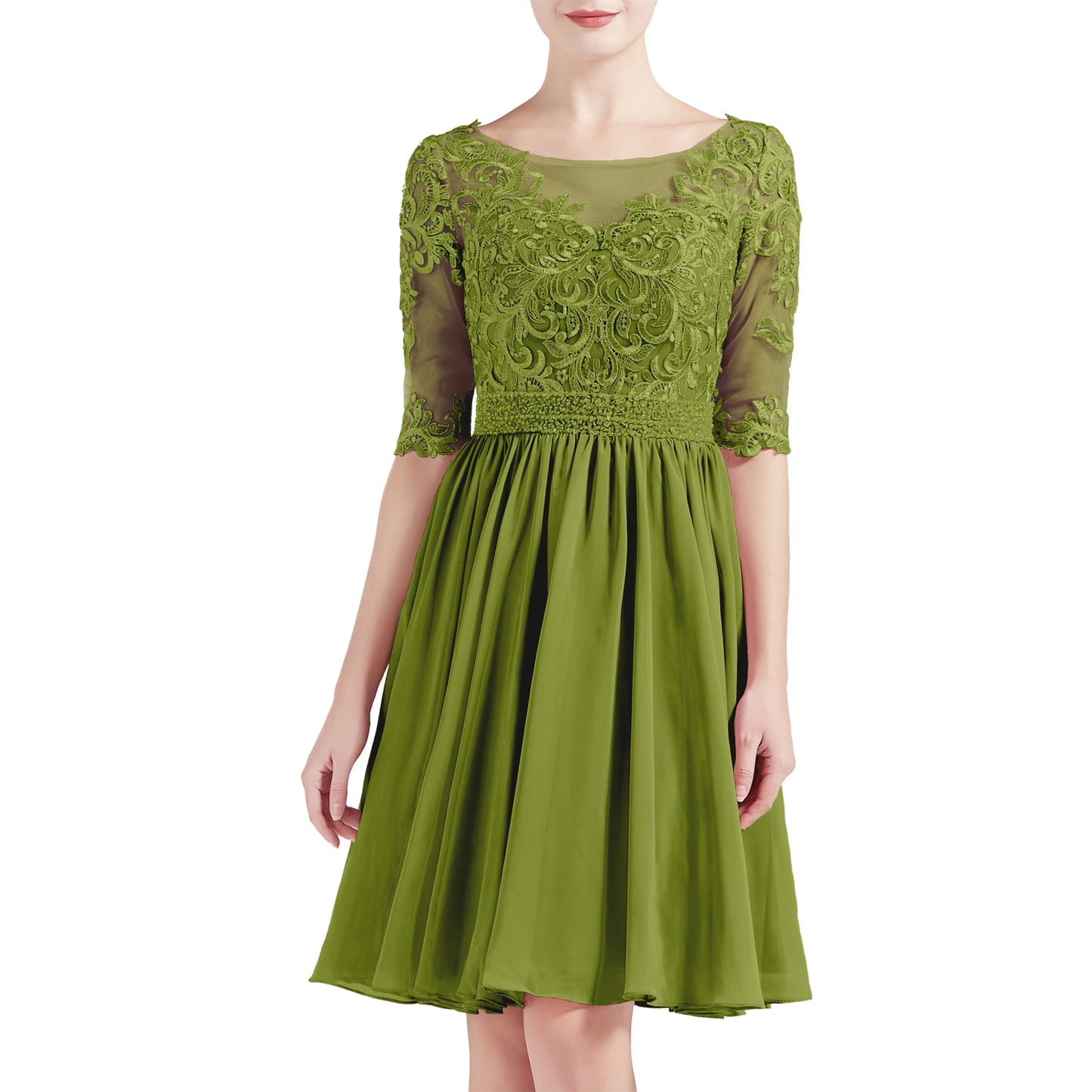 MACloth Women Half Sleeves Short Lace Beading Boat Neckline Mother of Bride Dresses Wedding Bridal Party