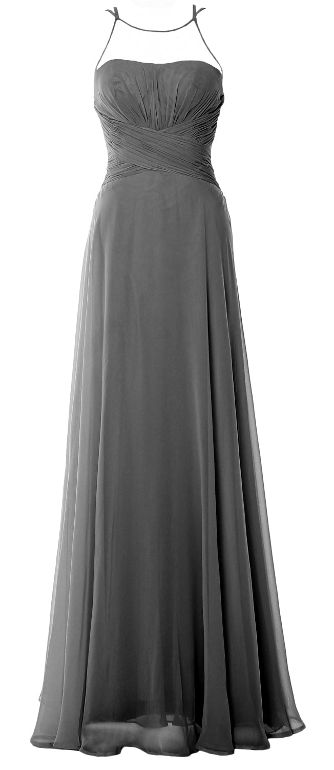MACloth Damen Neckholder Langes Brautjungfernkleid Chiffon Schlichtes Ballkleid Formales Kleid