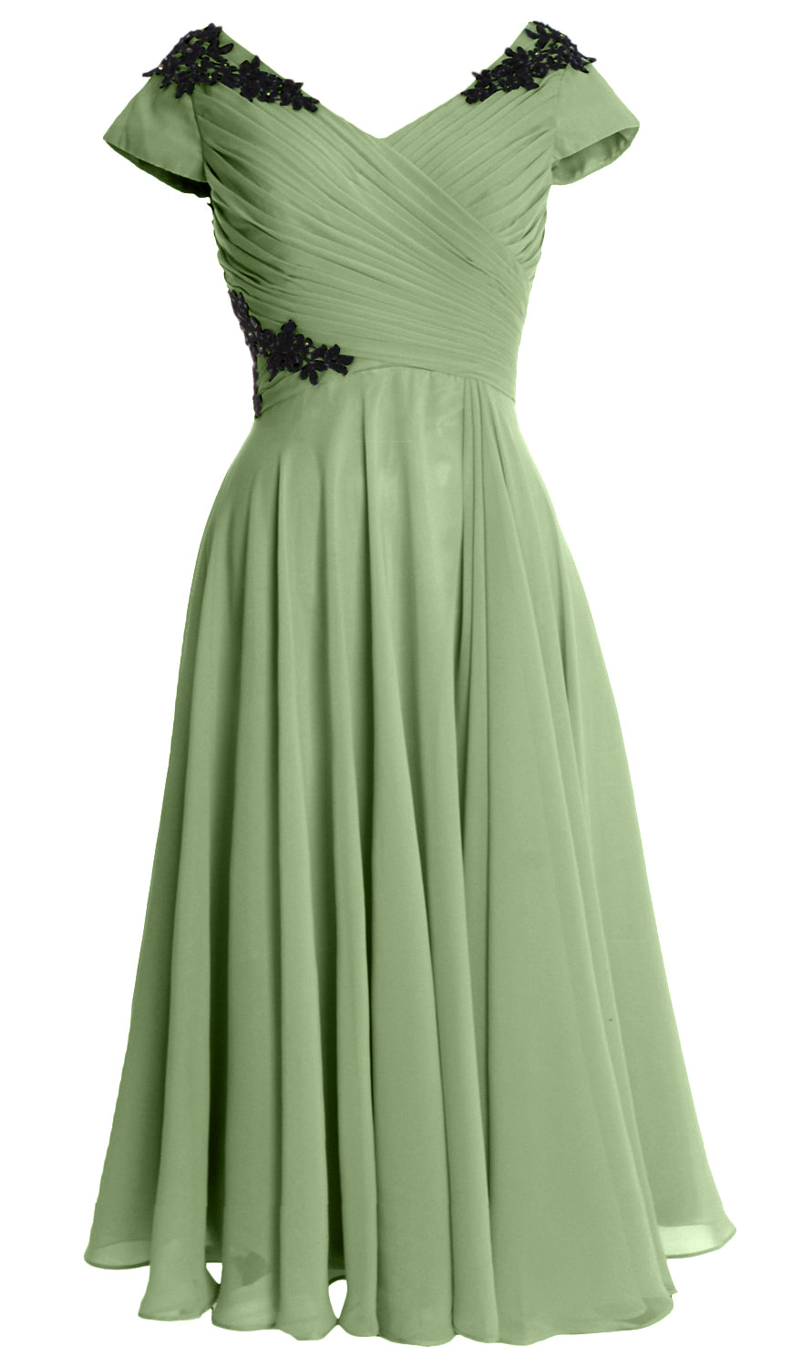 MACloth Damen Kleider für die Brautmutter, V-Ausschnitt, Flügelärmel, wadenlang, Hochzeitsgast