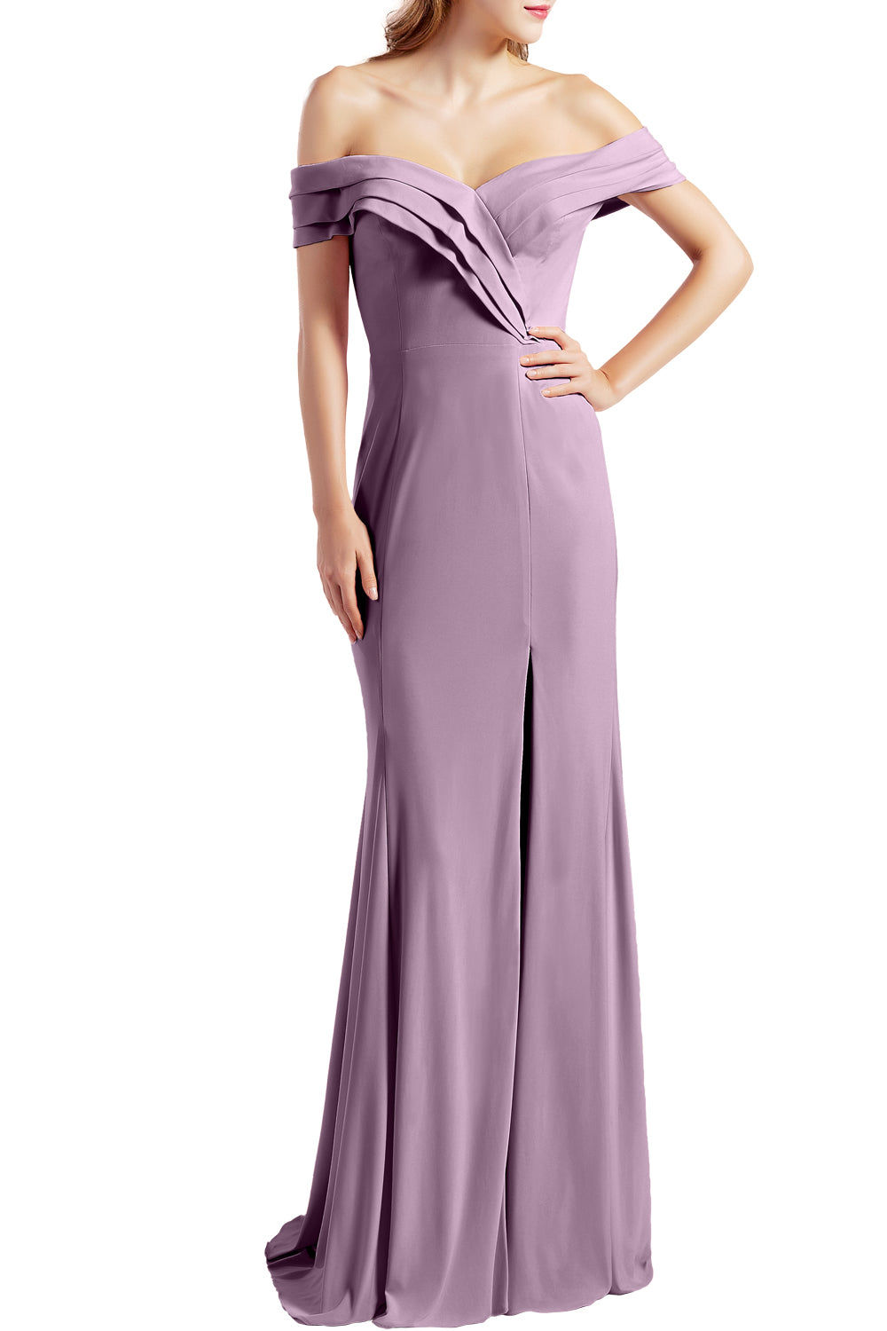 MACloth Women Prom Dresses with Side Split Off the Shoulder Formal Evening Gown