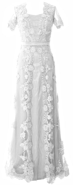 MACloth Women Mother of the Bride Dresses Short Sleeves Lace Formal Evening Gown