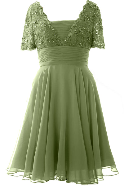 MACloth Women Mother of Bride Dress Short Sleeves Lace Wedding Party Formal Gown
