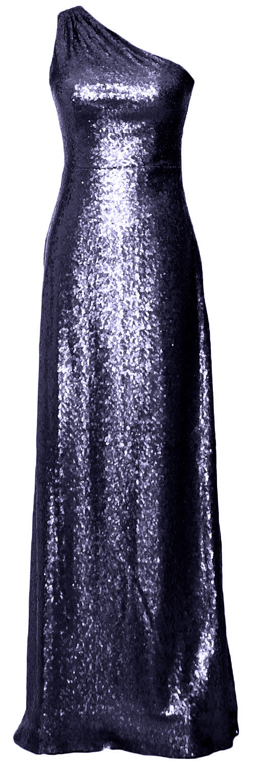 MACloth Women Sequin One Shoulder Long Bridemaid Dresses Military Ball Gown