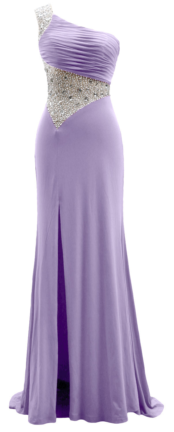 MACloth One Shoulder Prom Dresses with Split Mermaid Jersey Evening Formal Gown