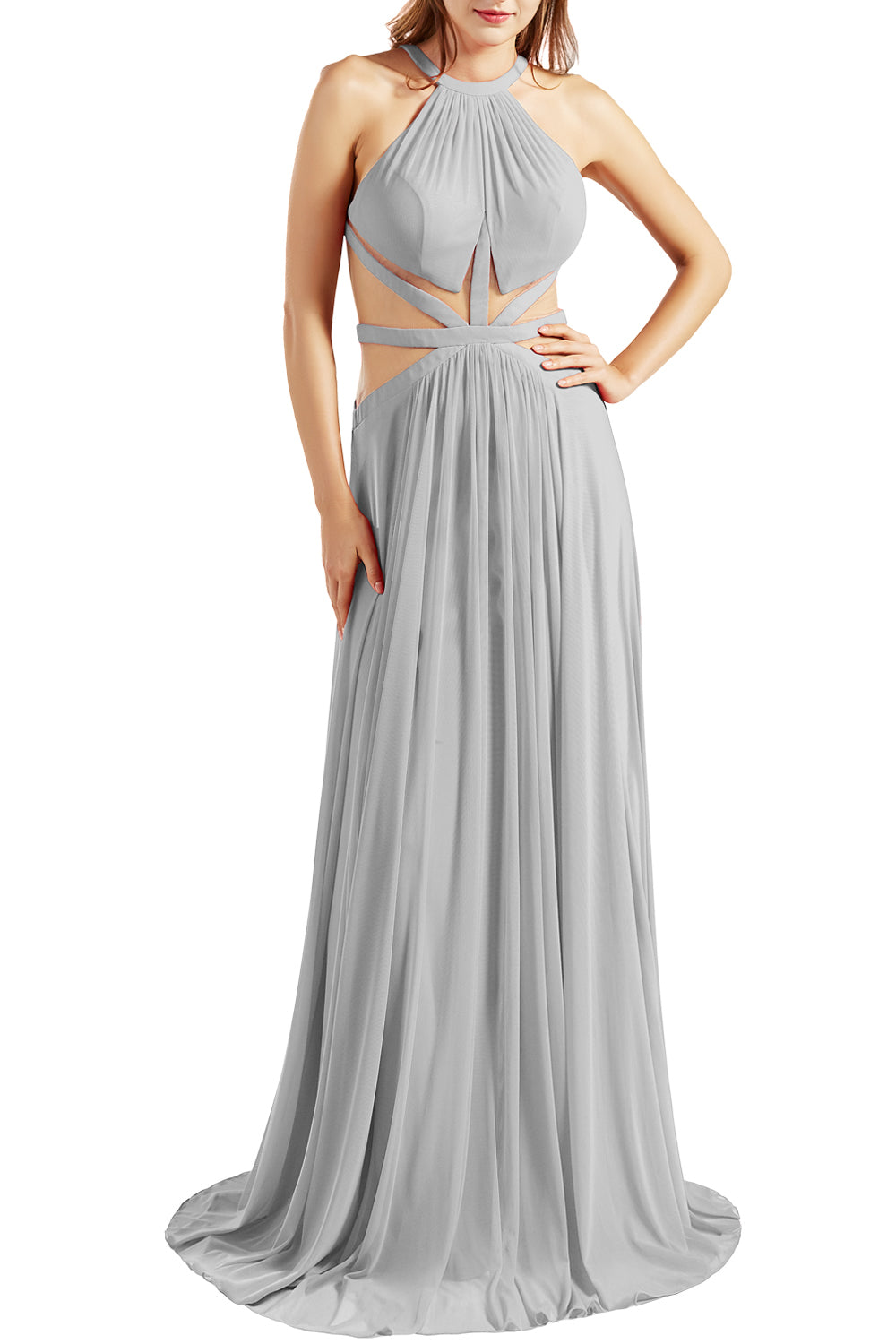 MACloth Damen Neckholder-Ballkleid mit Ausschnitt, formelles Abendkleid für Hochzeit, Party, Ballkleid