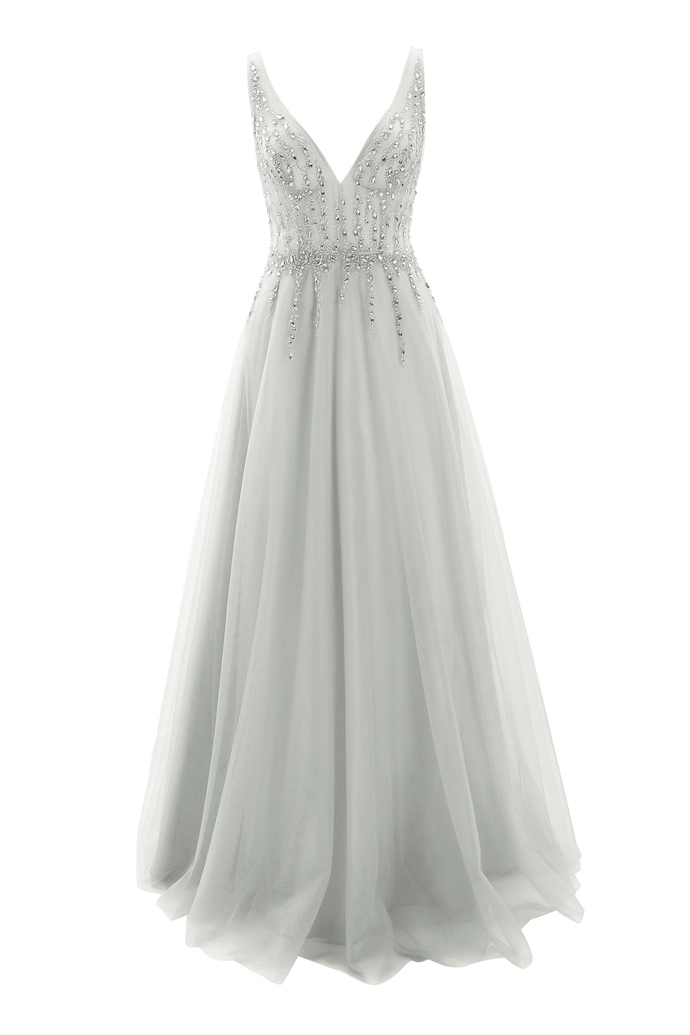 MACloth Ballkleid mit tiefem V-Ausschnitt, Tüll, lang, formelles Abendkleid, Brautkleid, Hochzeit