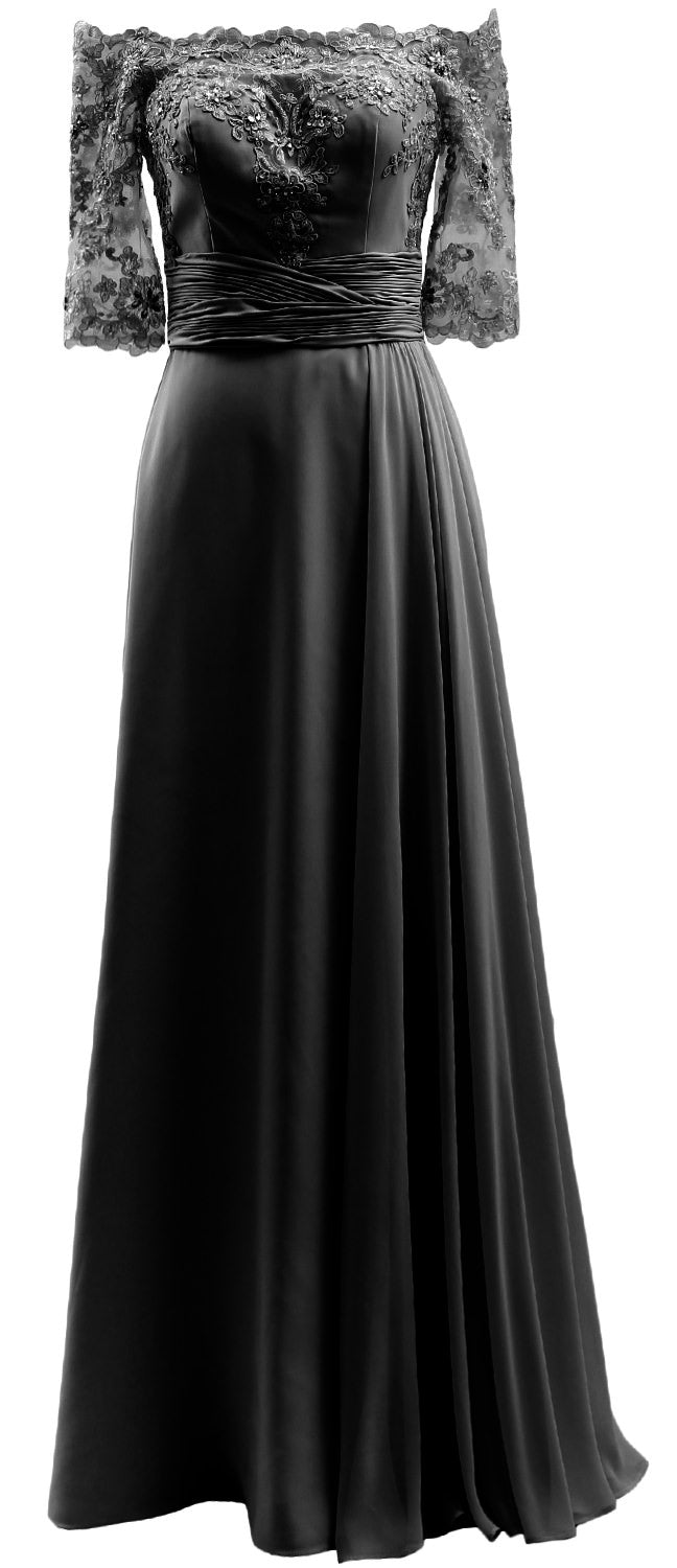 MACloth Damen-Kleid für die Brautmutter, schulterfrei, Spitze, lang, formelles Abendkleid