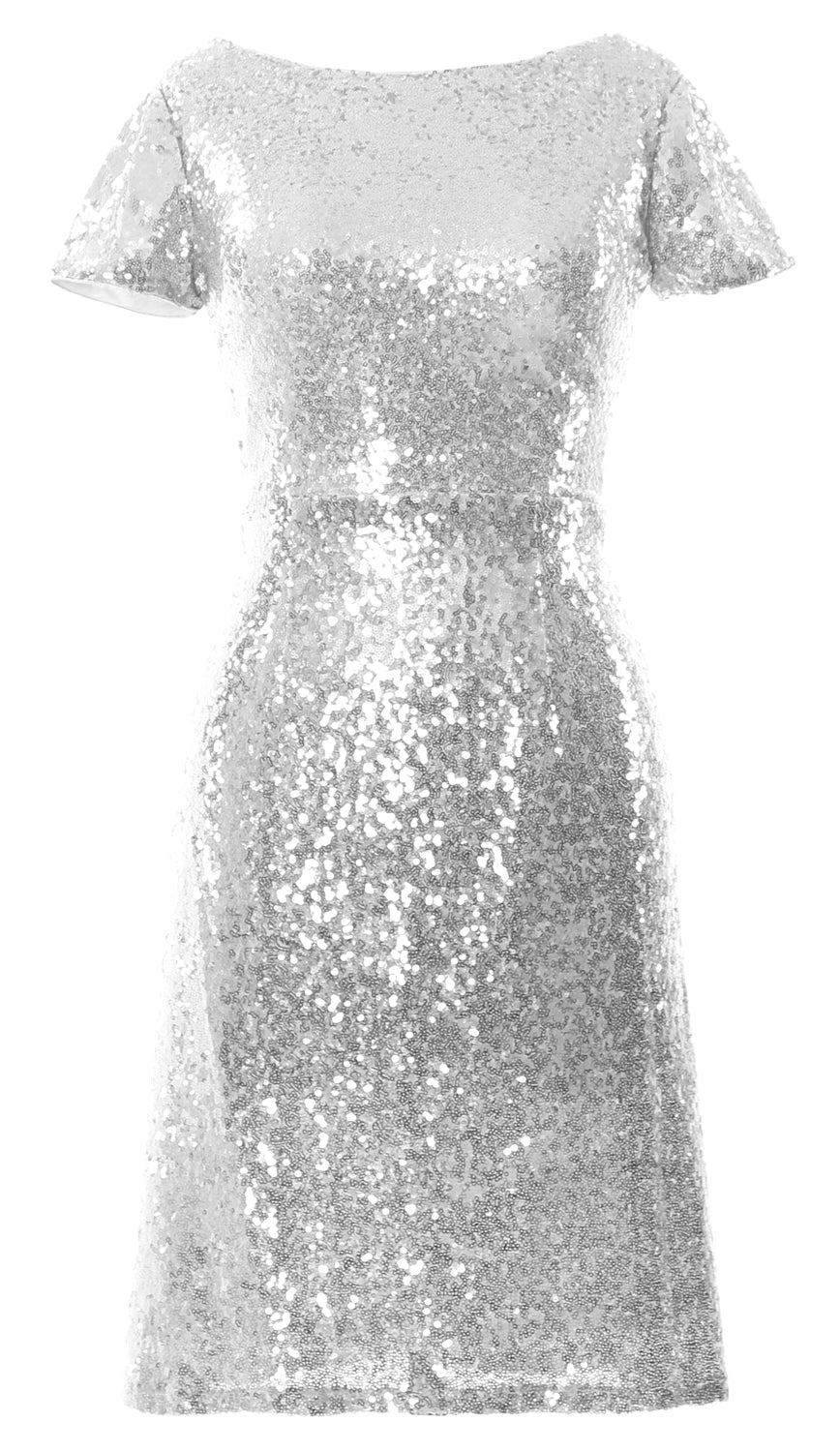 MACloth Damen Kurze Ärmel Knielange Pailletten Brautjungfern Cocktailkleider