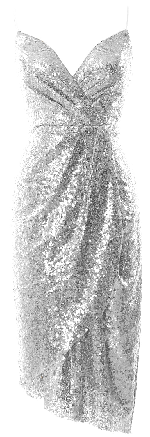 MACloth Vestidos de dama de honor midi para mujer, con lentejuelas y escote en V, vestido formal para fiesta de boda