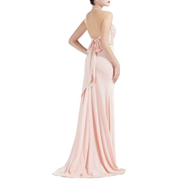 MACloth Women Sleeveless Halter Jersey Mermaid Long Prom Party Dresses Evening