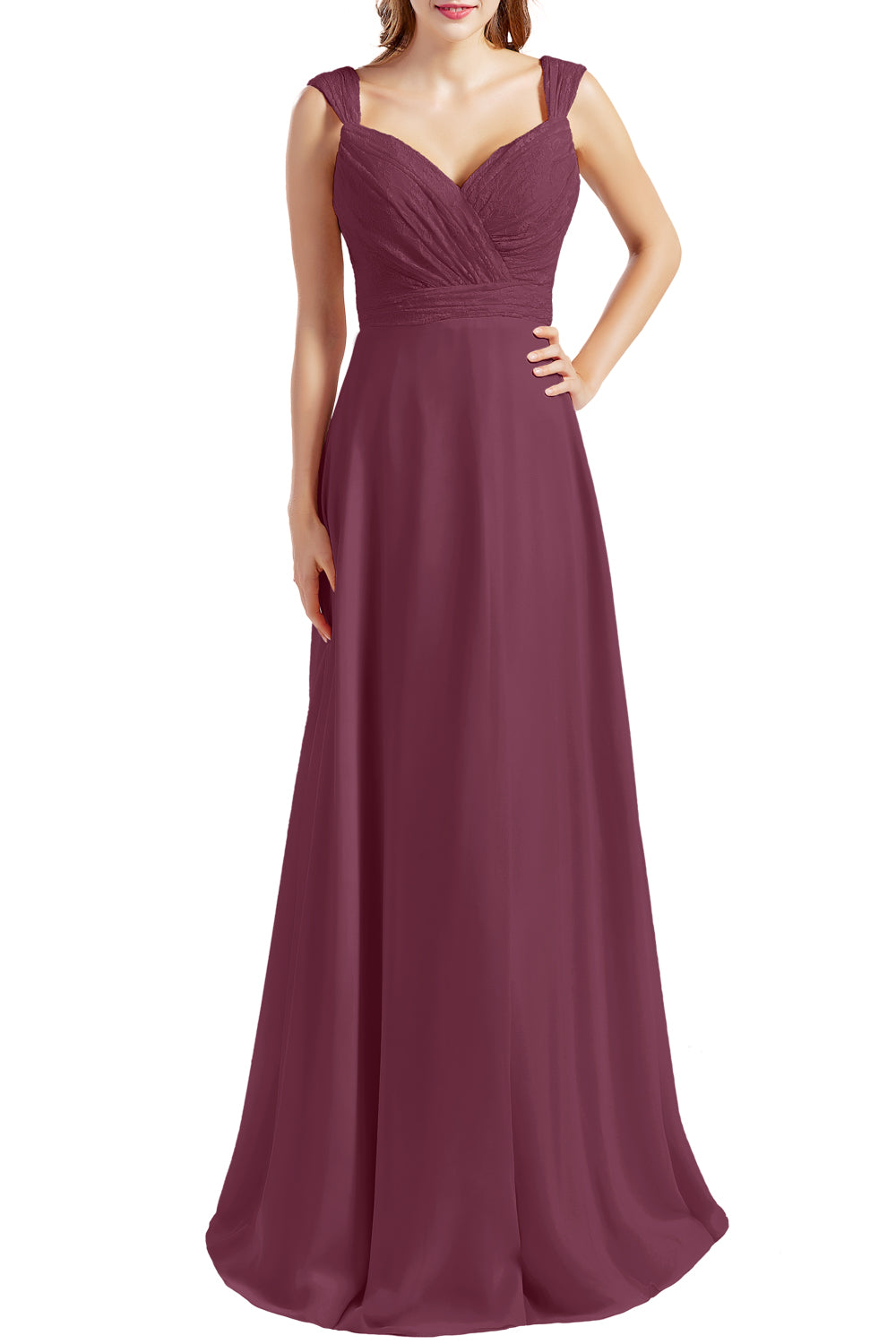 MACloth Damen Brautjungfernkleid mit Spitzenmieder, Chiffon, lang, formelles Abendkleid