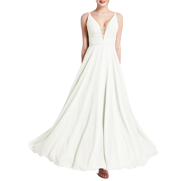 MACloth Women Plunge V Neck Long Elegant Wedding Party Bridesmaid Dresses