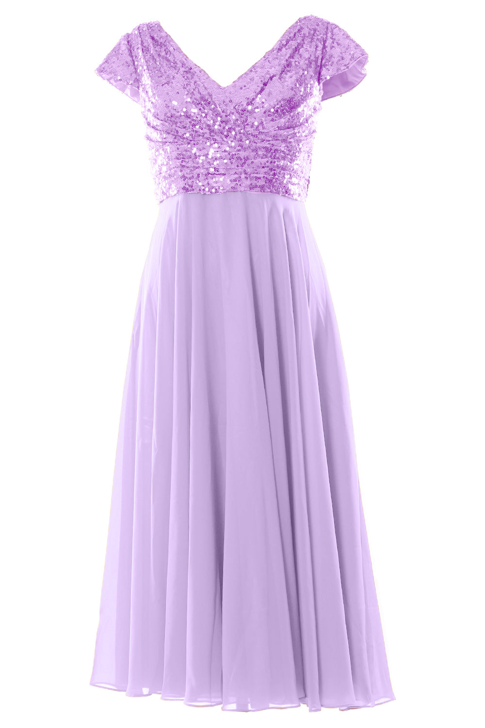 MACloth Damen Kleider für die Brautmutter, wadenlang, Pailletten, Flügelärmel, Brautjungfer