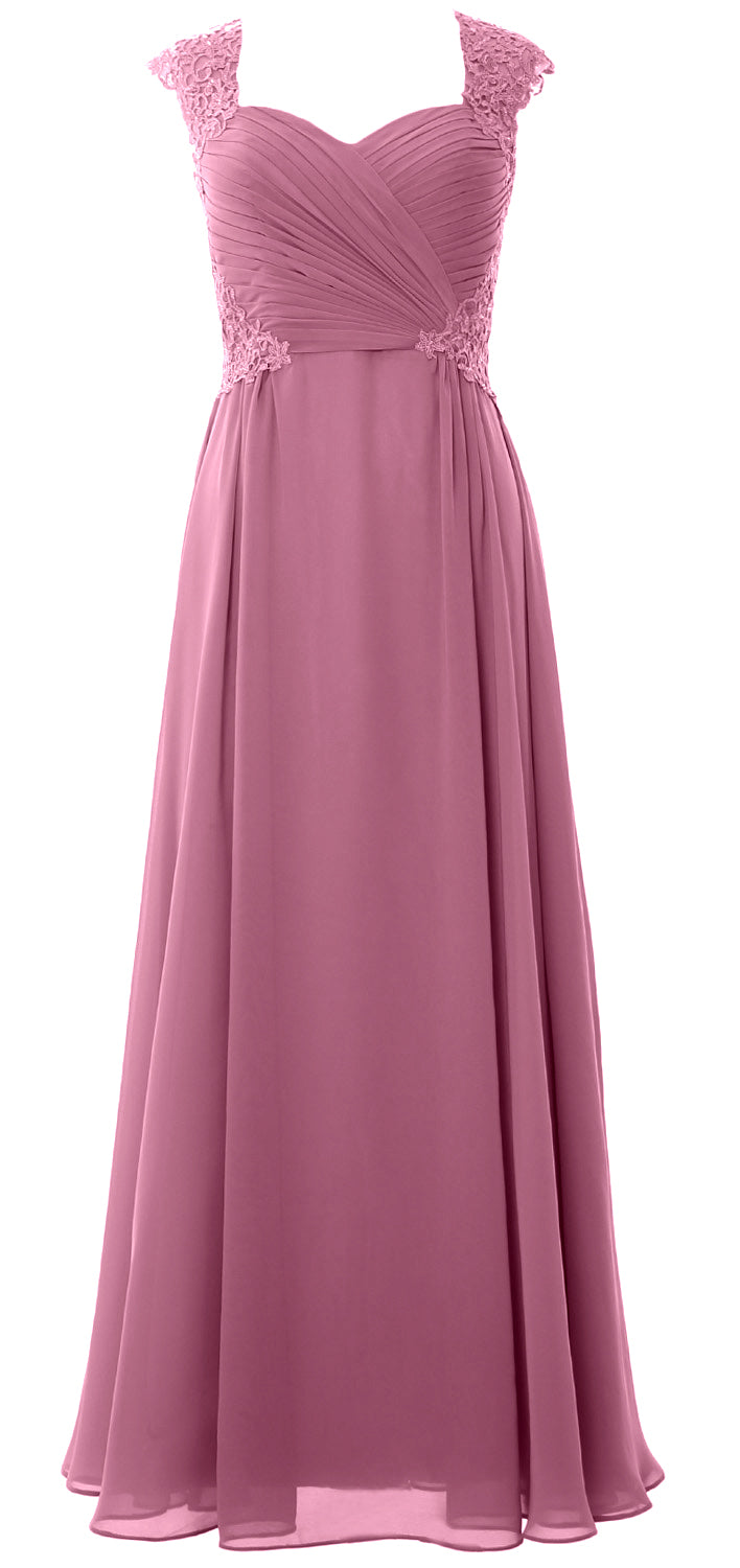 MACloth Women Long Maxi Bridesmaid Dresses Cap Sleeve Lace Evening Gown