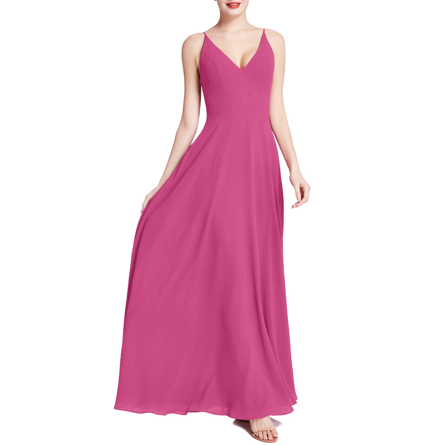 MACloth Mujeres Cuello en V Maxi Boda Fiesta Dama de Honor Vestidos Vestido de Noche