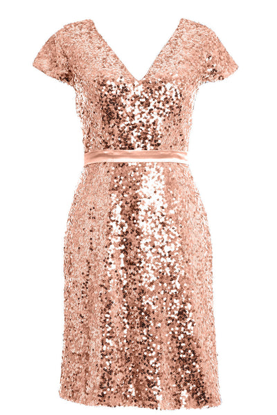 MACloth Elegant Cap Sleeve Sequin Bridesmiad Dress Cocktail Party Dresses LBD