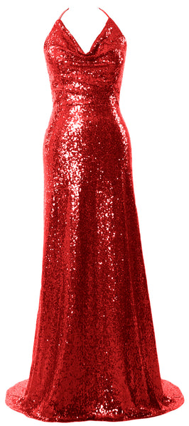 MACloth Women Halter Long Sequin Bridesmaid Dresses Party Evening Gown Maxi